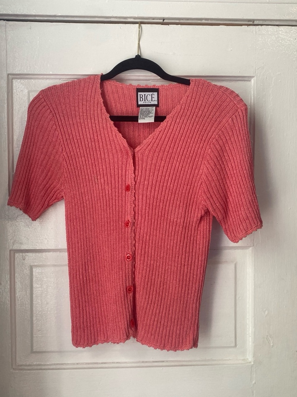 BICE Knit Button-Up Short Sleeve Top - Coral Pink